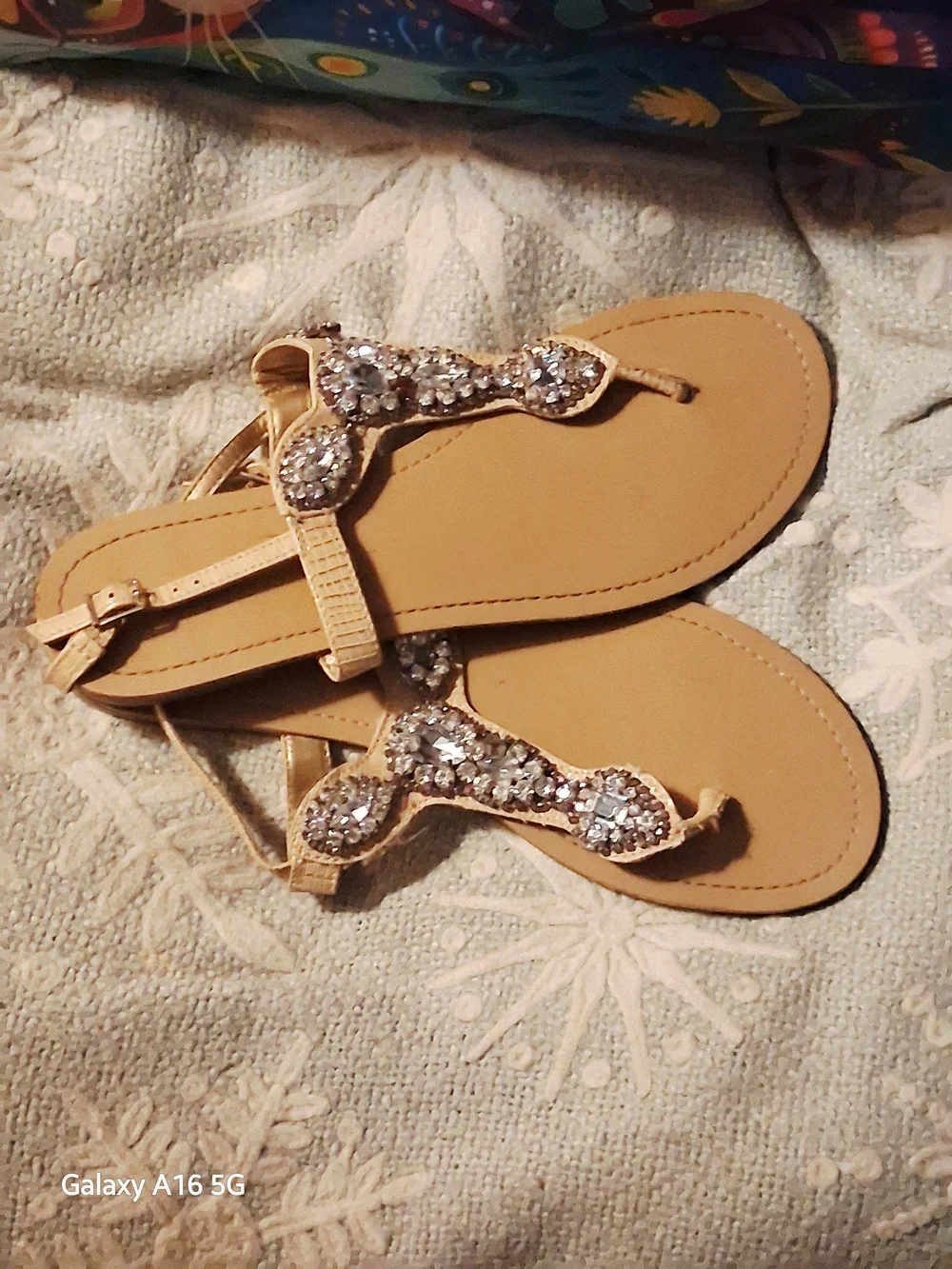 Jessica Simpson Nude Bejeweled T-Strap Sandals